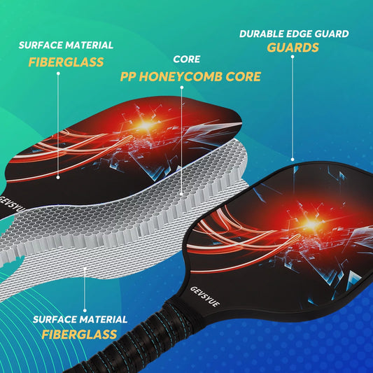 Pickleball Paddles Set, 2 Paddles, 4 Balls, Paddle Bag, PP Honeycomb Core Fiberglass Face with Large Sweet Spot, Starter Series Premium