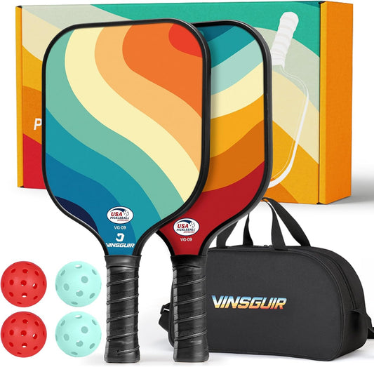 Pickleball Paddles, USAPA Approved Composite Pickleball Set of 2, Pickleball Rackets with 4 Pickleballs Balls, Pickleball Bag, Pickle Ball Paddle Gifts for Women Men Kids Beginners