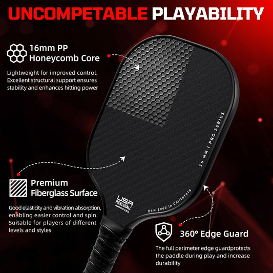 Pickleball Paddles, USAPA Approved Fiberglass Surface Pickleball Set, Lightweight Pickle Ball Rackets with 4 Balls, 1 Bag, Designed in California for Traction and Stability