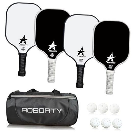Pickleball Paddles 4 Pack - USAPA Light Graphite Premium Black and White