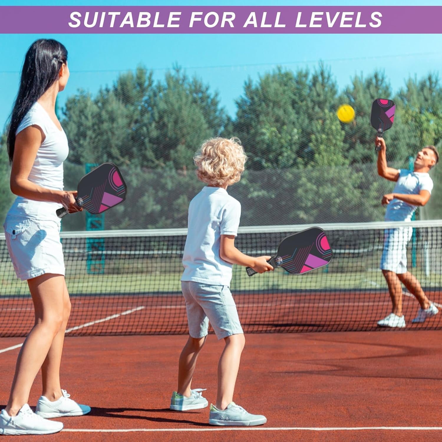 Pickleball Paddles, Fiberglass Pickleball Paddles Set of 2, Pickle Ball Rackets 2 Pack, Pickleball Equipment and Accessories Outdoor, Includes 4 Balls and Bag for Beginners, Pros, Adults