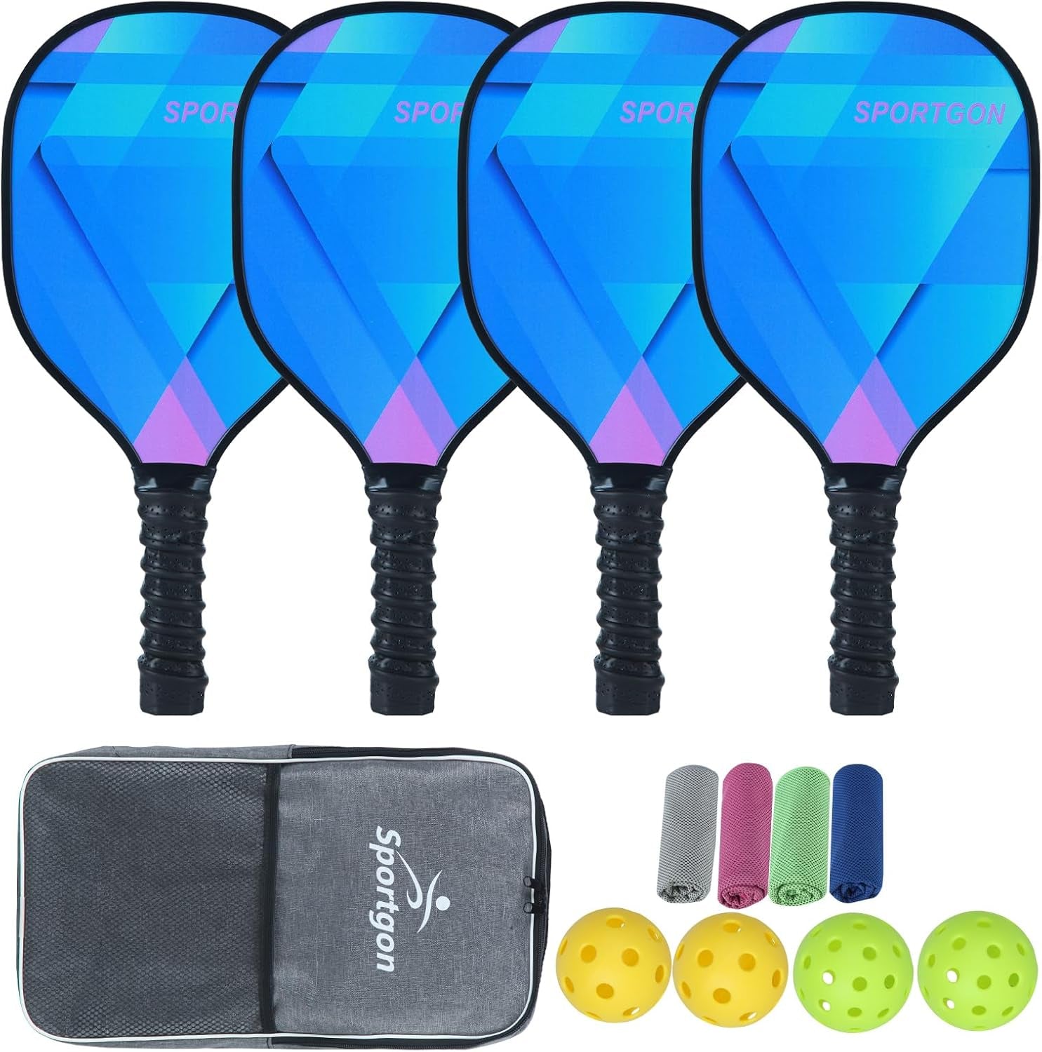 Pickleball Ball Paddles Set of 2 or 4 Premium Wood Paddles Cooling Towels Pickleball Balls Sportballs & Portable Carry Bag Gifts for Men Women Beginners