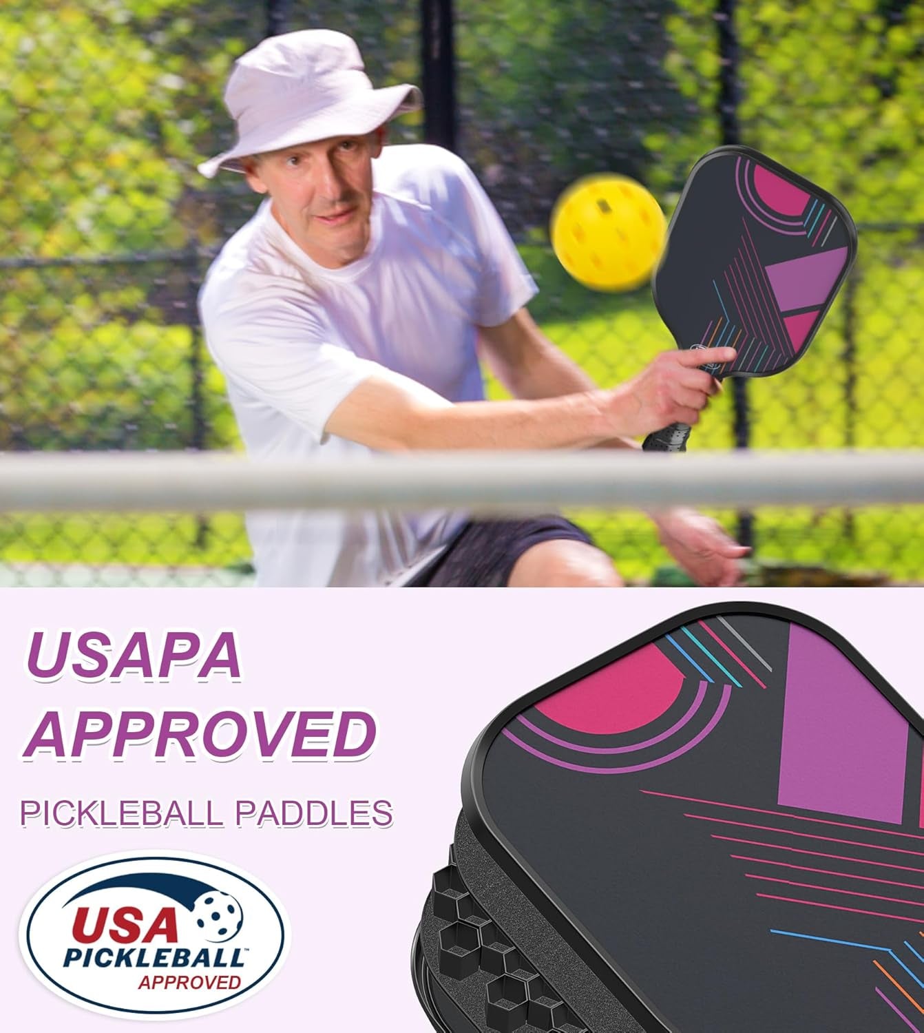 Pickleball Paddles, Fiberglass Pickleball Paddles Set of 2, Pickle Ball Rackets 2 Pack, Pickleball Equipment and Accessories Outdoor, Includes 4 Balls and Bag for Beginners, Pros, Adults