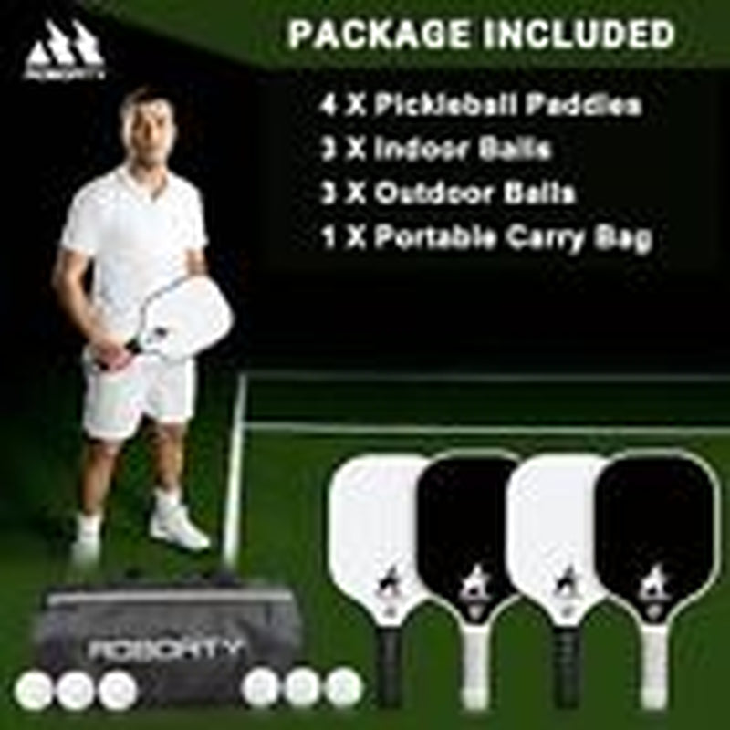 Pickleball Paddles 4 Pack - USAPA Light Graphite Premium Black and White