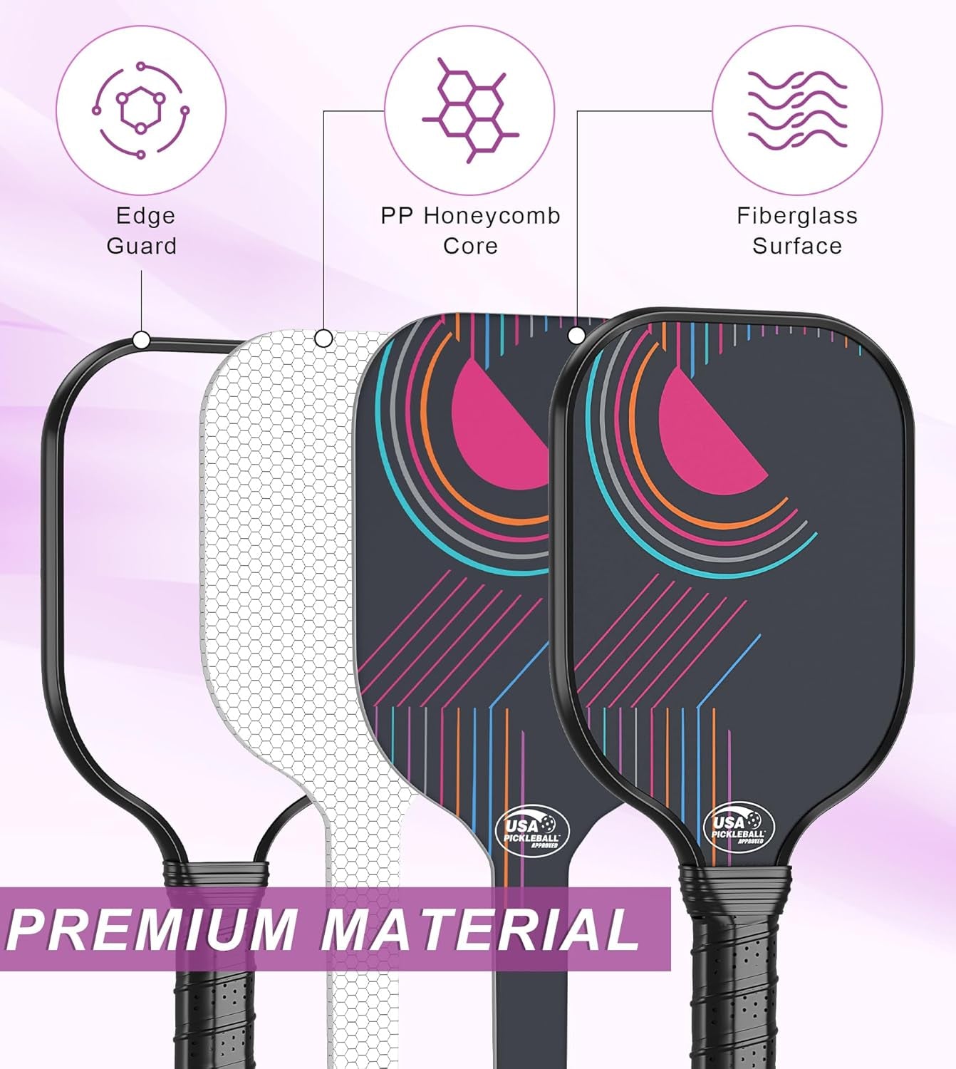 Pickleball Paddles, Fiberglass Pickleball Paddles Set of 2, Pickle Ball Rackets 2 Pack, Pickleball Equipment and Accessories Outdoor, Includes 4 Balls and Bag for Beginners, Pros, Adults
