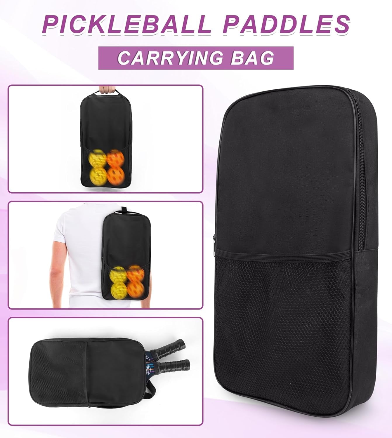 Pickleball Paddles, Fiberglass Pickleball Paddles Set of 2, Pickle Ball Rackets 2 Pack, Pickleball Equipment and Accessories Outdoor, Includes 4 Balls and Bag for Beginners, Pros, Adults