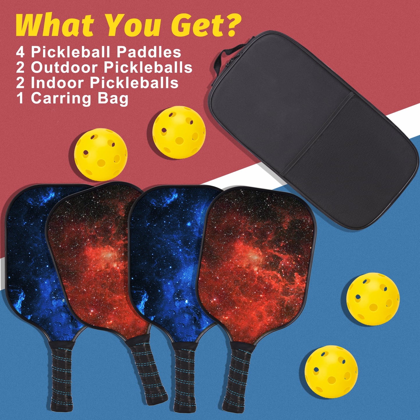 USAPA Approved Pickleball Set Wood Pickleball Paddles , 4 Rackets, Paddle Bag, 4 Balls