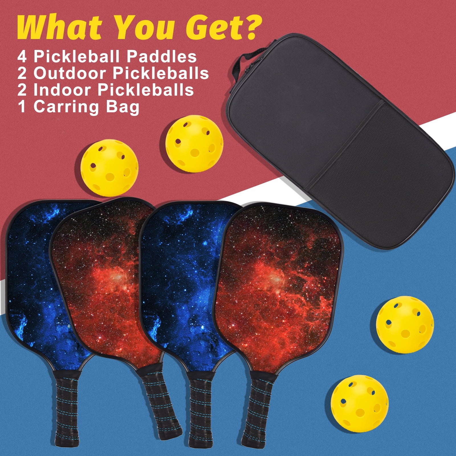 USAPA Approved Pickleball Set Wood Pickleball Paddles , 4 Rackets, Paddle Bag, 4 Balls