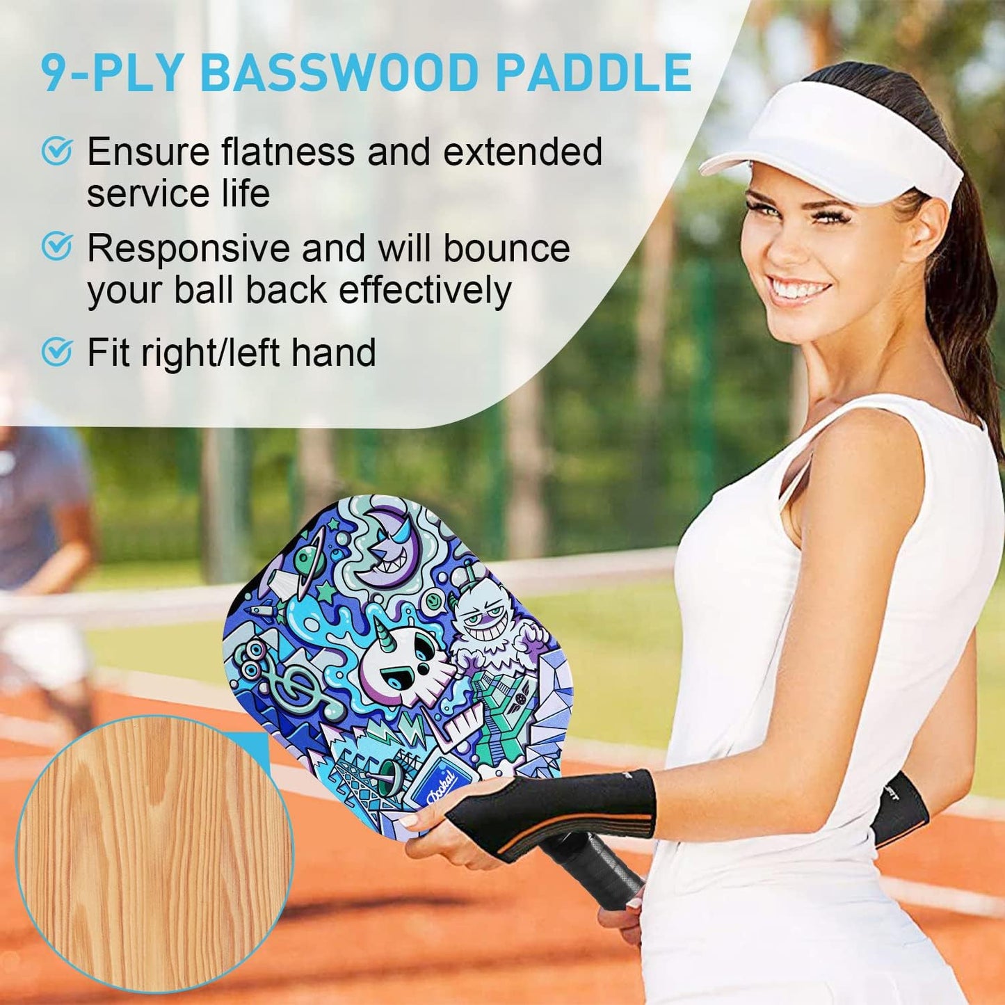 Pickleball Paddles Set of 4 with 4 Premium 9-Ply Basswood Paddles & 4 Pickleballs & 2 Handle Grips Tape & 2 Pickleball Belts & Carry Bag for Beginners Men Women Adults(New Version)