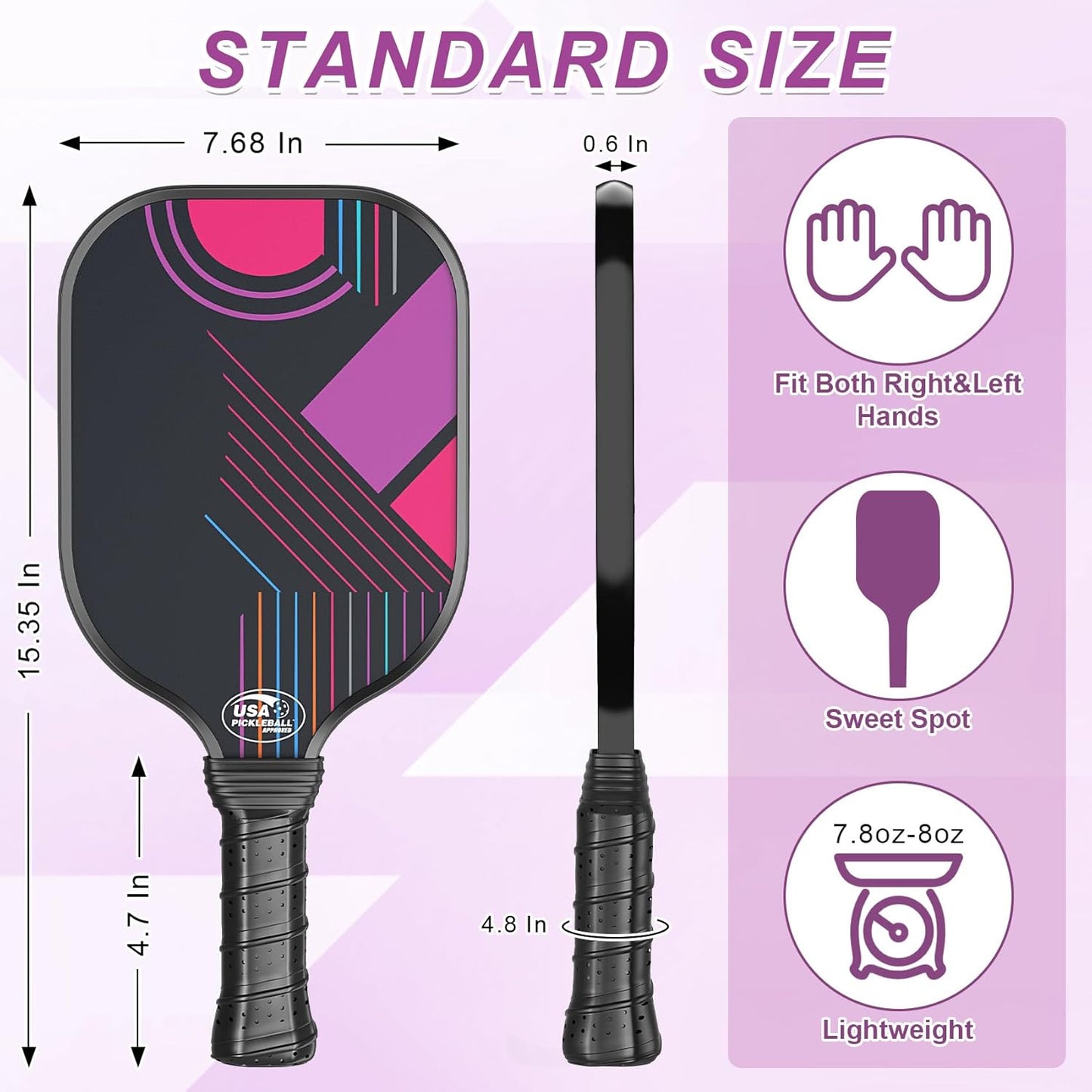 Pickleball Paddles, Fiberglass Pickleball Paddles Set of 2, Pickle Ball Rackets 2 Pack, Pickleball Equipment and Accessories Outdoor, Includes 4 Balls and Bag for Beginners, Pros, Adults
