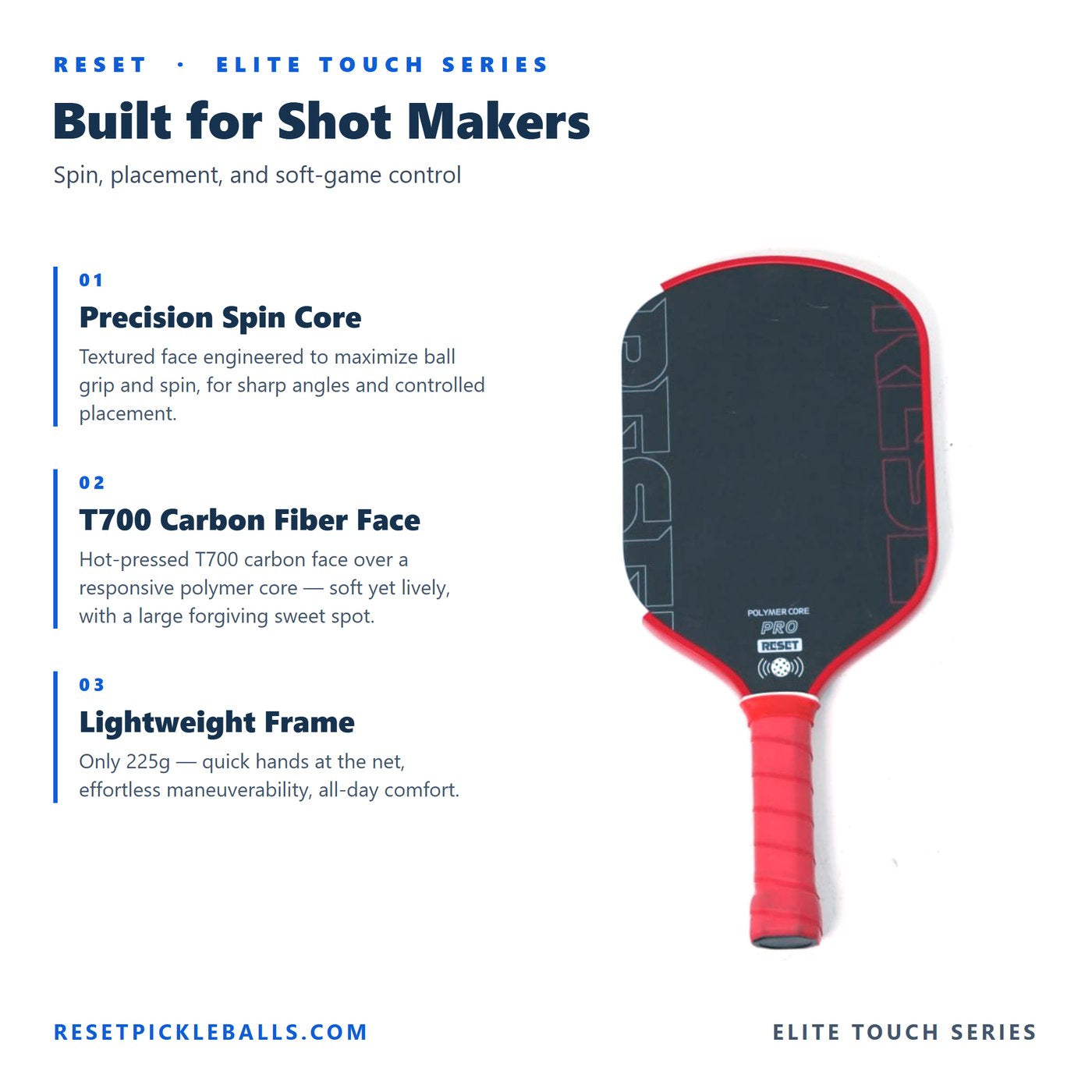 RESET Elite Touch Series paddle highlights