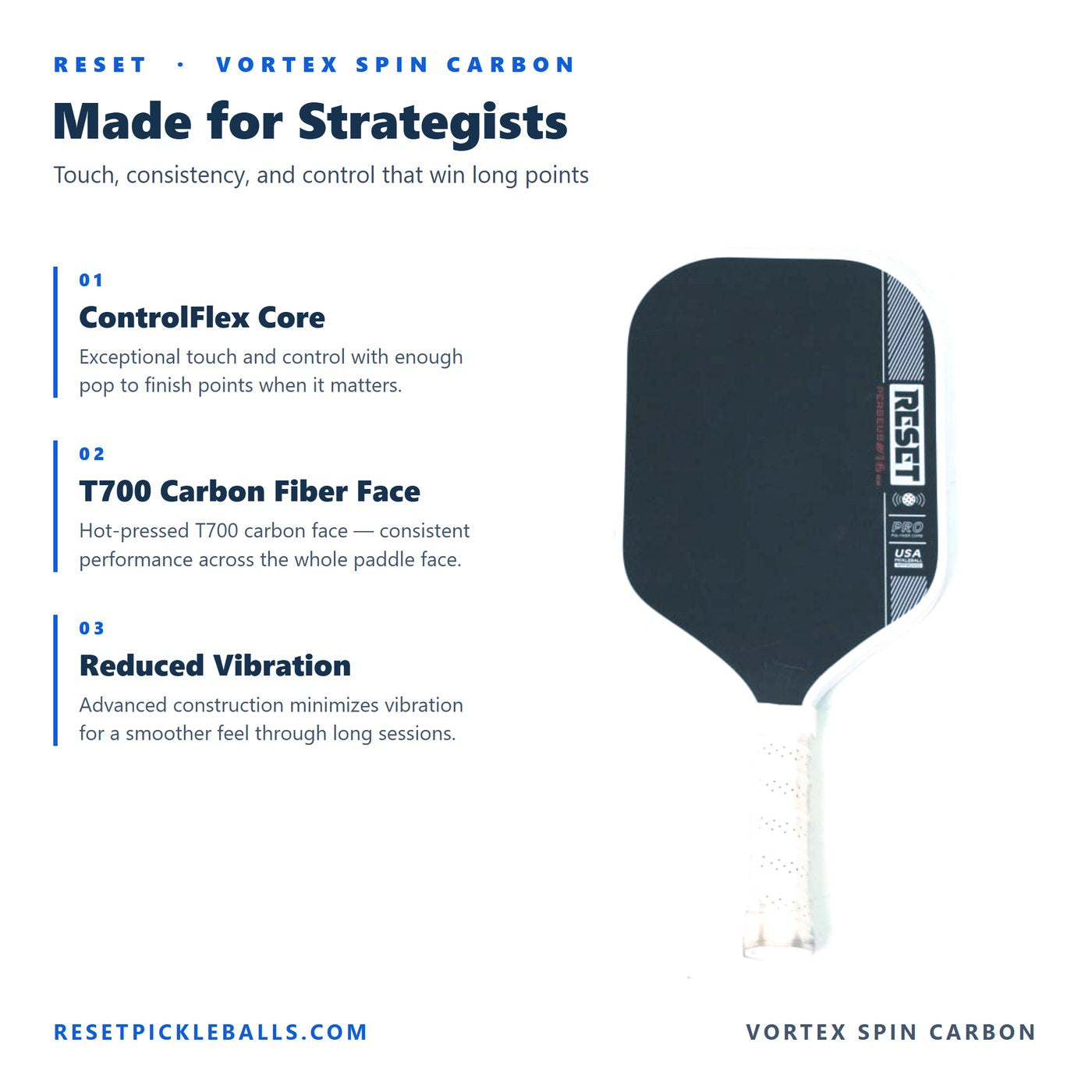 RESET Vortex Spin Carbon paddle highlights